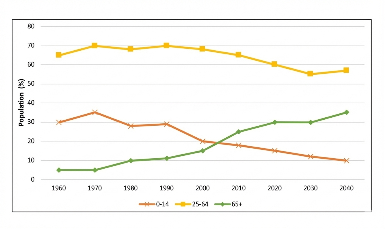 Changes in Population Age Groups (1960–2040)