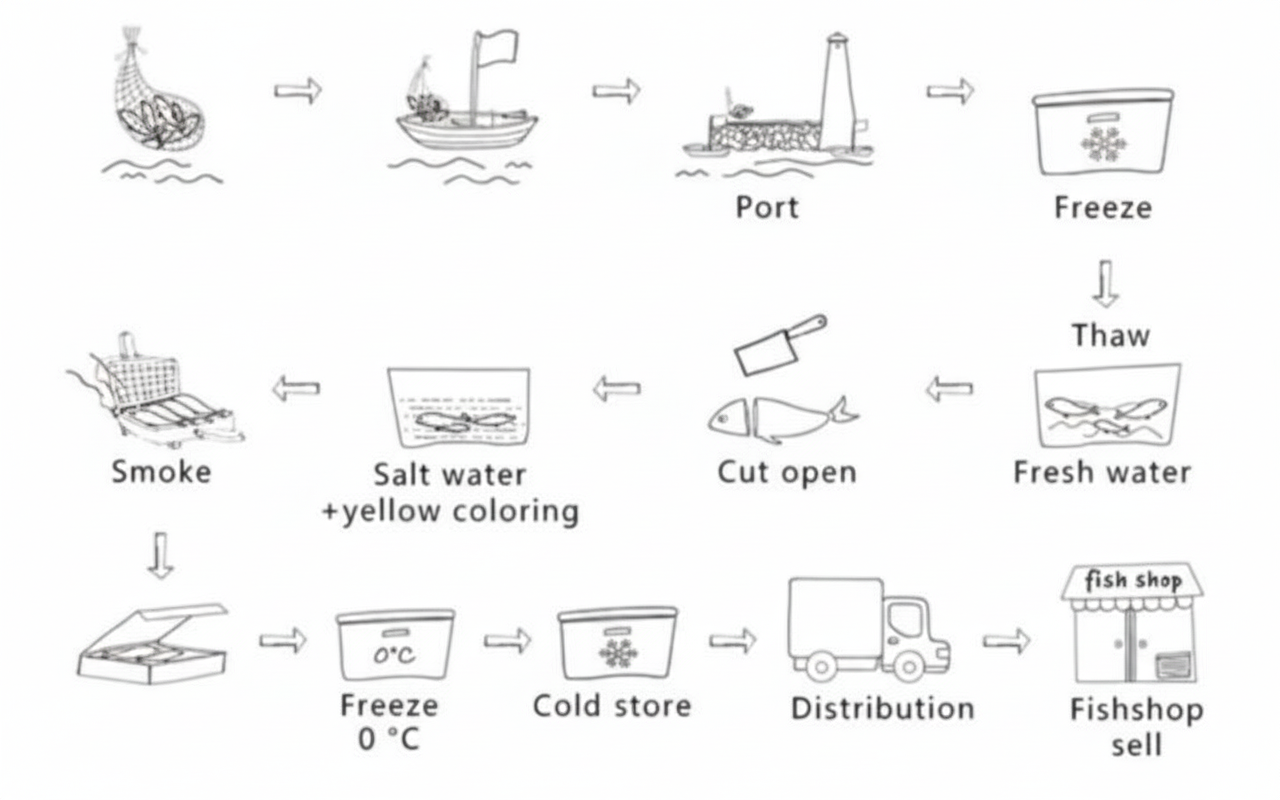 Smoked fish production stages